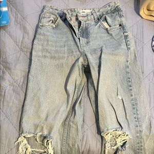 Zara Faded Blue Ripped Denim Jeans